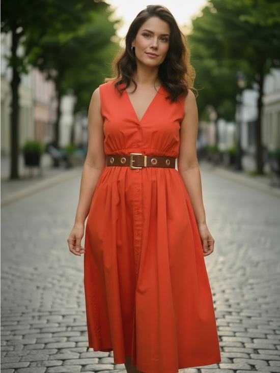 MICHAEL Michael Kors Dresses & Skirts - Michael Kors Optic Orange Belted Pleated Dress NWT Size Large